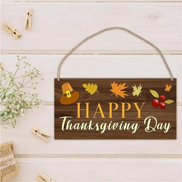 Maple Leaf Fall Happy Thanksgiving Day Hanging Sign Wooden Home Decor Plaque - Picture 2 of 6